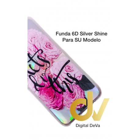 iPhone XR Funda 6D Silver Shine Rosas
