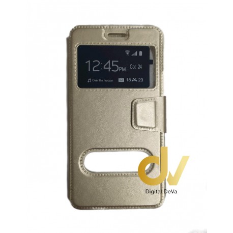 A8 2018 Samsung Funda Libro 2 Ventanas Dorado