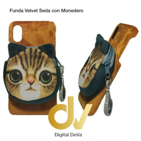 iPhone X / XS Funda Velvet Seda con Monedero Gato