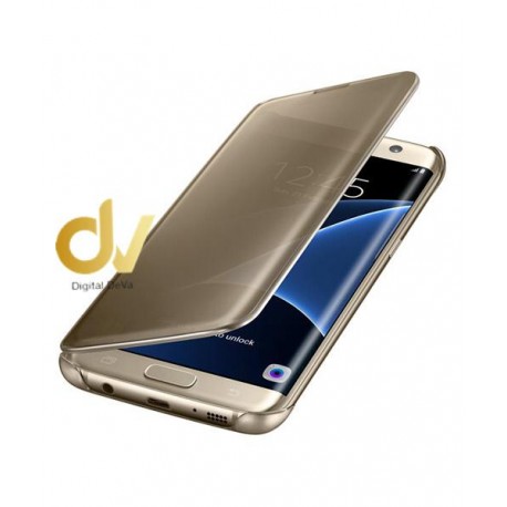 A7 2018 Samsung Funda Flip Case Espejo Dorado