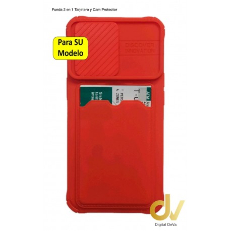 A03S Samsung Funda 2 En 1 Tarjetero y Cam Protector Rojo