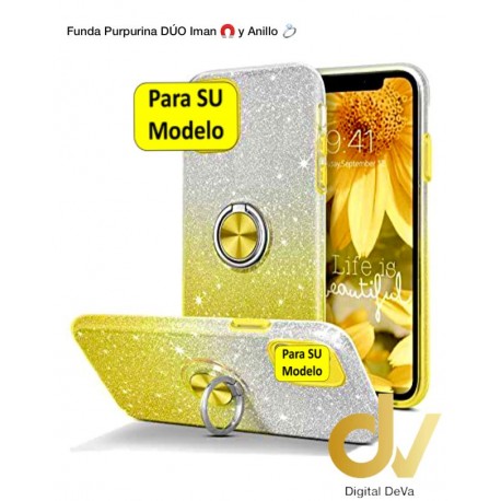 A12 5G Samsung Funda Purpurina DUO Iman y Anillo Dorado