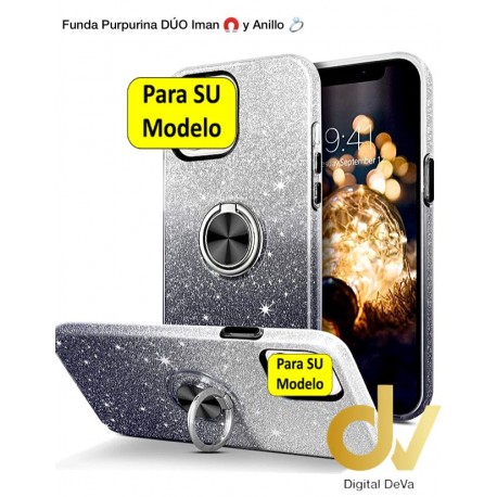 iPhone 13 Pro Max Funda Purpurina DUO Iman y Anillo Negro