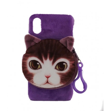 iPhone X / XS Funda Velvet Seda con Monedero Gato Lila