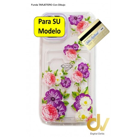 iPhone 14 6.1 Pro Funda Flores Tarjetero Lila