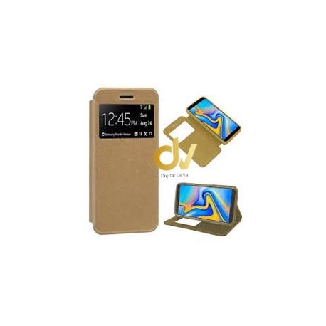 J6 Plus Samsung Funda Libro cierre 1 Ventana Dorado