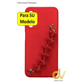 iPhone 14 Pro Max Funda Corazon Muñequera Rojo