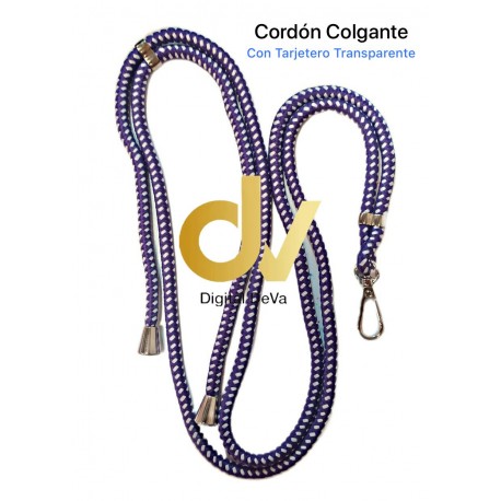 Cordón Colgante Con Tarjetero Transparente Morado