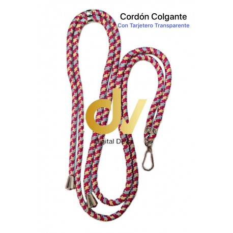 Cordón Colgante Con Tarjetero Transparente Rojo Gris