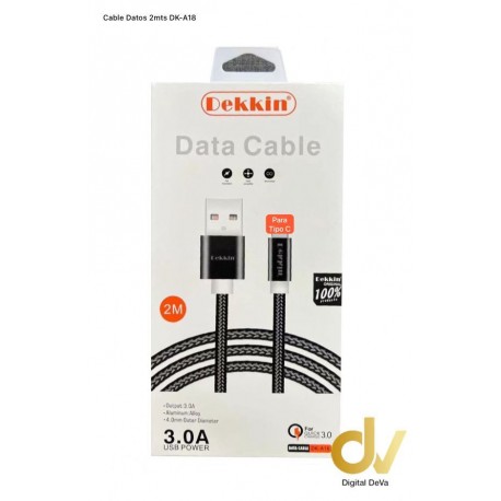 Cable Datos Tipo C 2mts DK-A18 Plata Dekkin