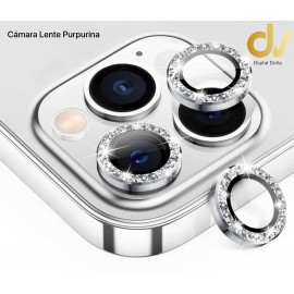 iPhone 15 Max / Plus Cristal Lente Purpurina Plata