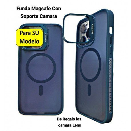iPhone 15 Max / Plus Funda Magsafe Con Soporte Camara Azul
