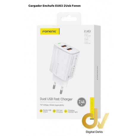 Cargador Enchufe EU63 2Usb Foneng BLANCO UN