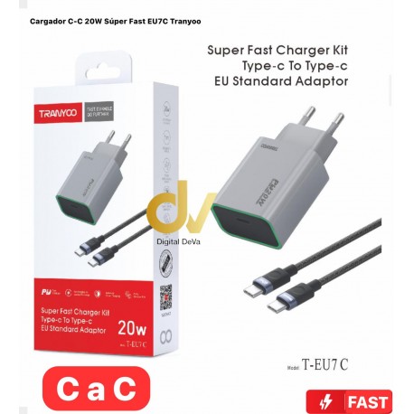 Cargador C-C 20W Súper Fast EU7C Tranyo UN