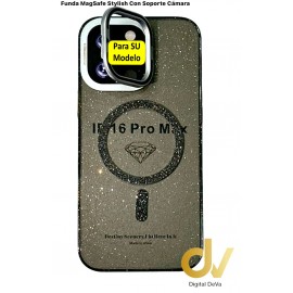 iPhone 14 PRO MAX Funda MagSafe Stylish Con Soporte Camara NEGRO