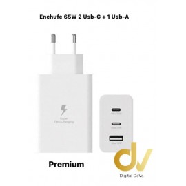 Enchufe 65W 2 Usb-C + 1 Usb-A   BLANCO