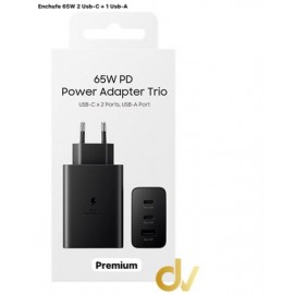 Enchufe 65W 2 Usb-C + 1 Usb-A NEGRO