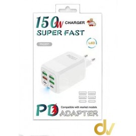 Enchufe 150W Usb 2C+4A PKG091 NEGRO