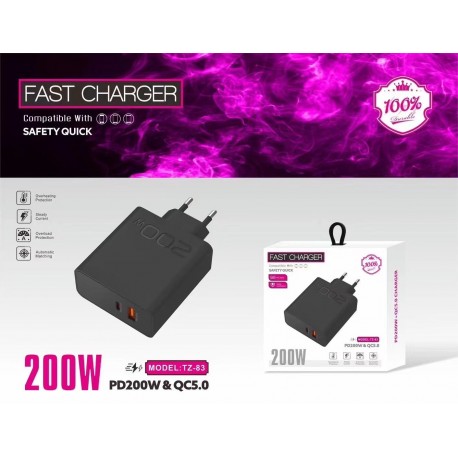 Enchufe 200W  Usb-A + Usb-C QC 5.0