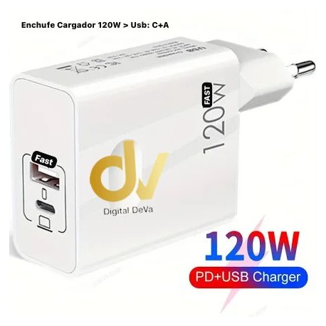 Enchufe Cargador 120W Usb: C+A