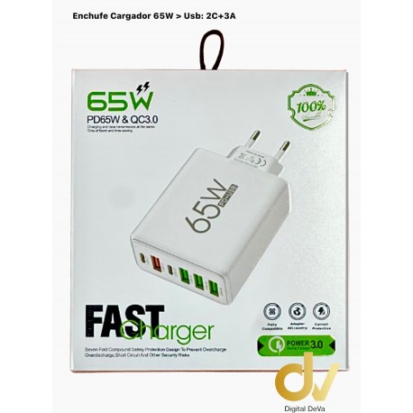 Enchufe Cargador 65W  Usb: 2C+3A