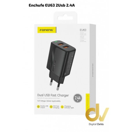 Enchufe EU63 2Usb 2.4A NEGRO