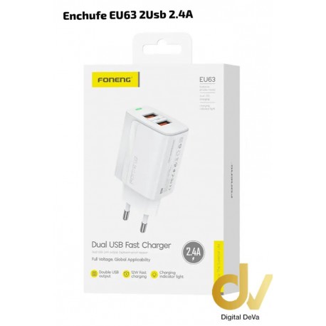 Enchufe EU63 2Usb 2.4A BLANCO