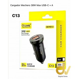 Cargador Mechero C13 38W  USB-C + A